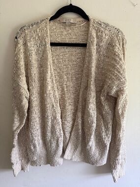 LOFT Cream Open-Front Textured Knit Cardigan